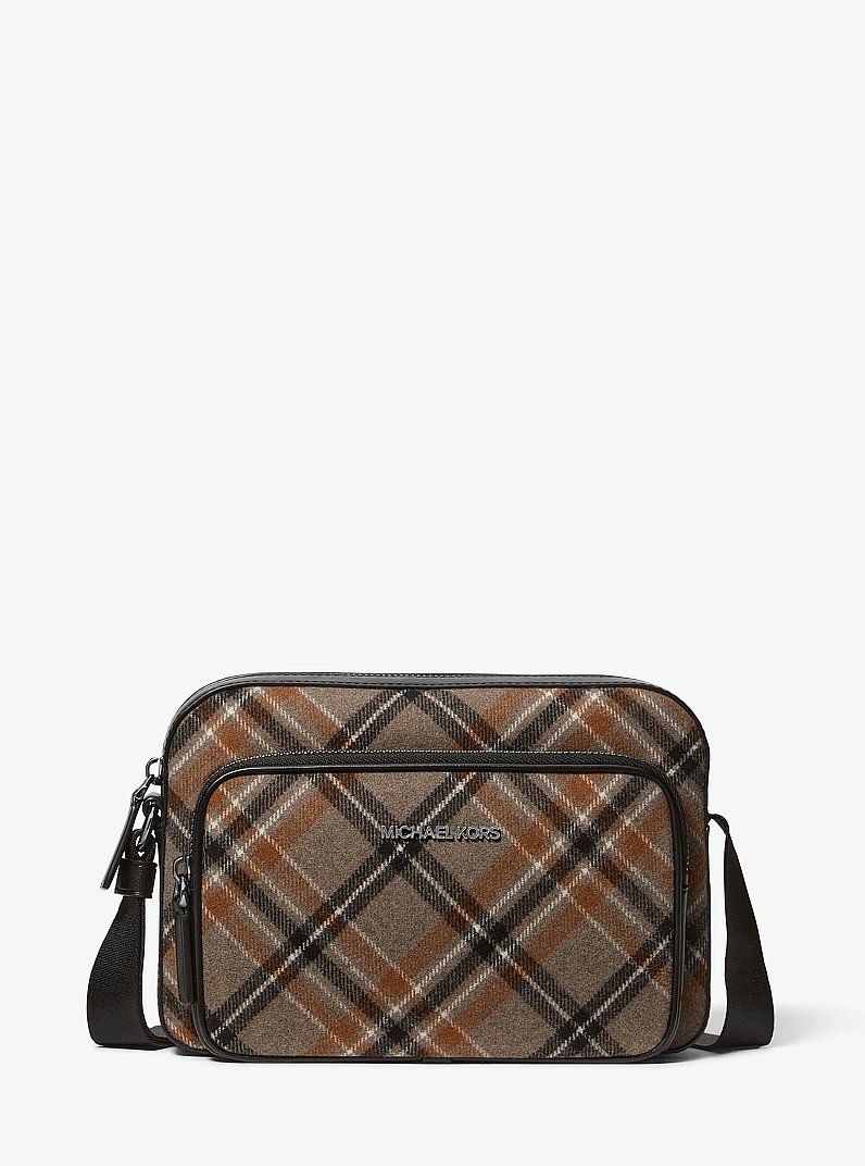 Cooper Plaid Wool Blend Flight Bag in MUSHROOM | Michael Kors