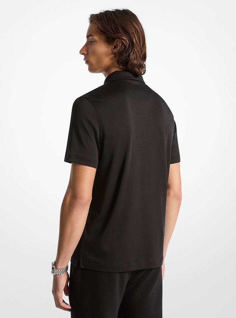 Cotton Half-Zip Polo Shirt in BLACK | Michael Kors