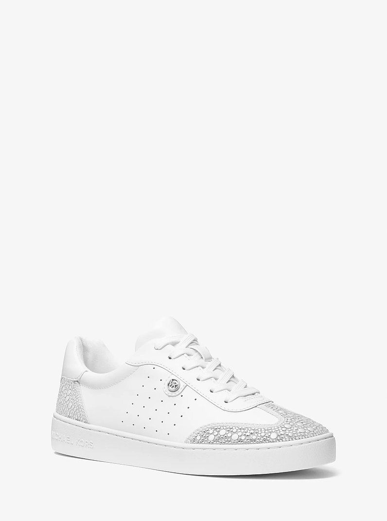 Scotty Embellished Leather Sneaker in OPTIC WHITE | Michael Kors