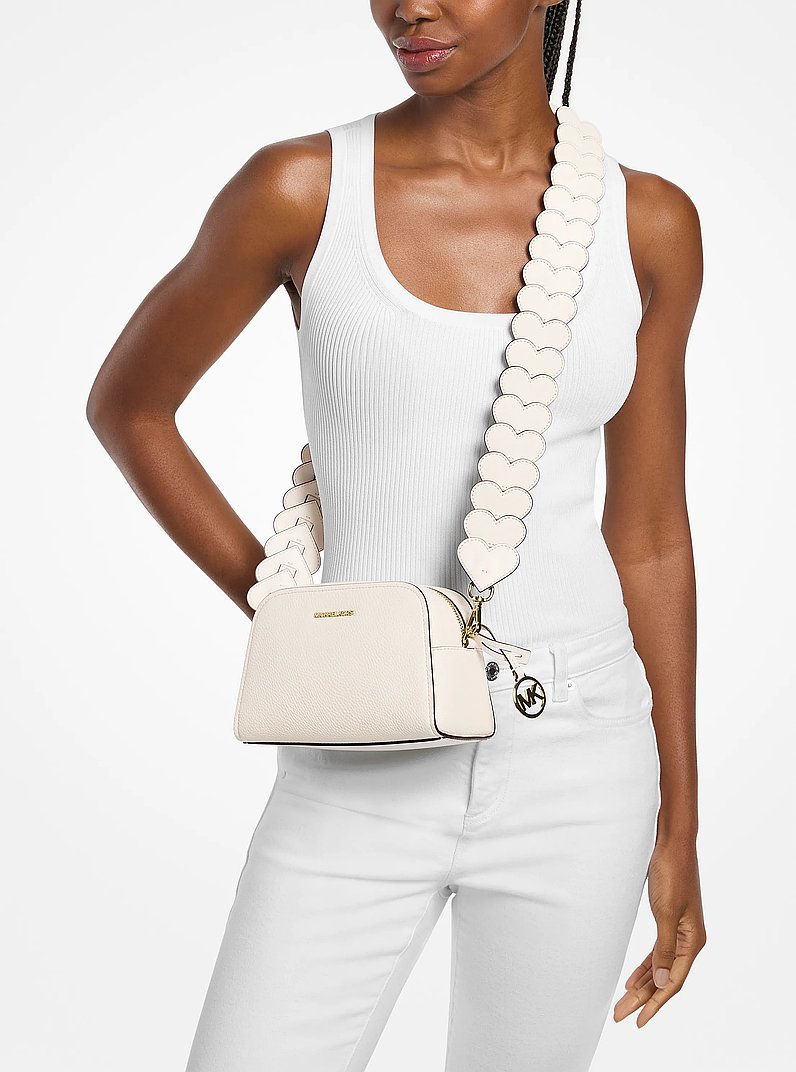 Ashton Extra-Small Heart Embellished Strap Camera Crossbody Bag in LT CREAM | Michael Kors