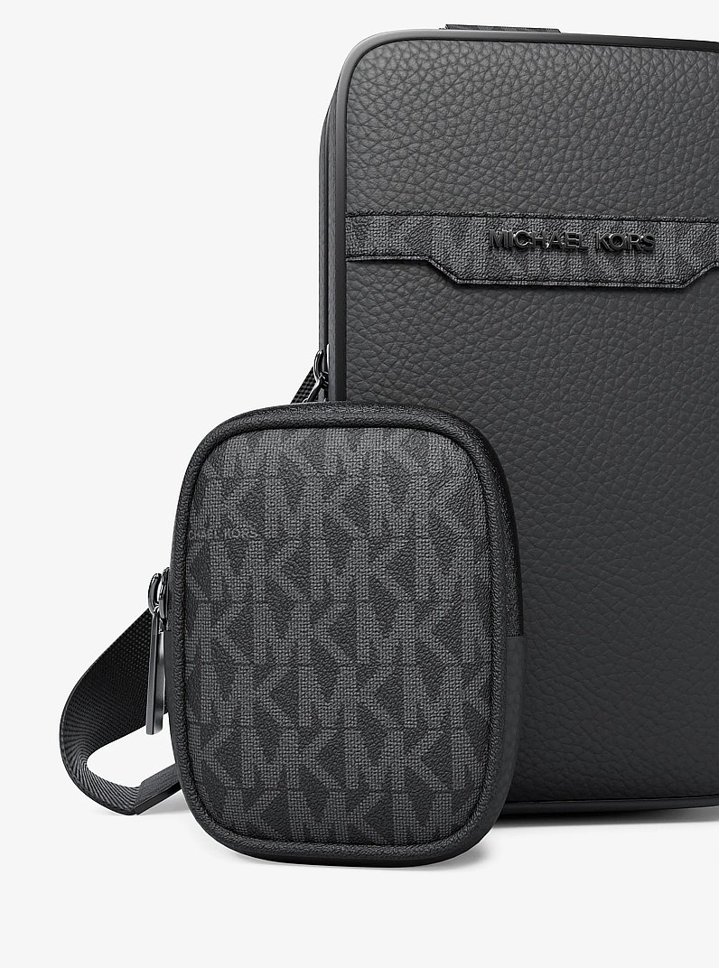 Cooper Medium Pebbled Leather and Signature Logo Sling Pack with Pouch in BLACK | Michael Kors