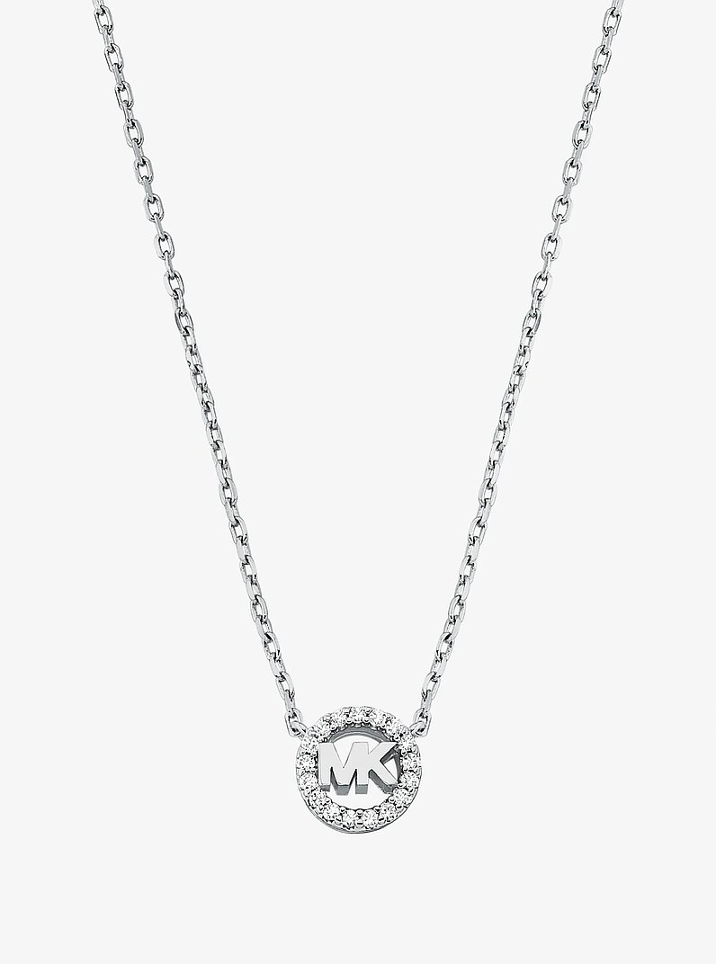 Pav&eacute; Logo Charm Necklace in SILVER | Michael Kors