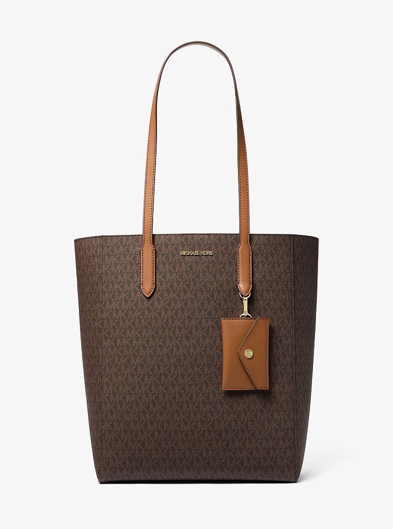 Vincent Large Signature Logo Tote Bag with Card Case in BROWN