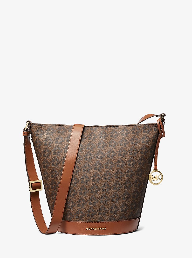 Townsend Medium Empire Signature Logo Messenger Bucket Bag in BROWN/LUGGAGE | Michael Kors