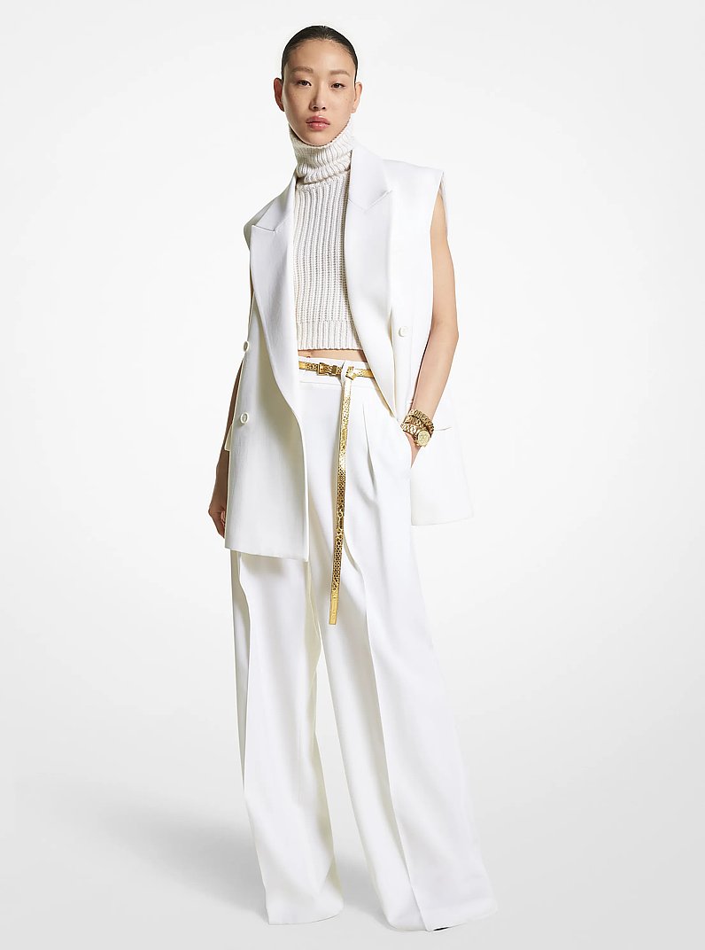 Wool Gabardine Wide-Leg Trousers in WHITE | Michael Kors