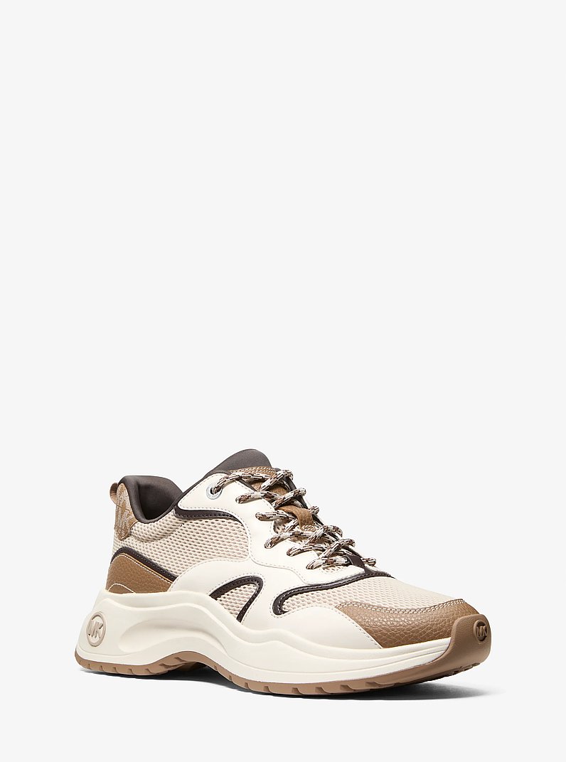 Levie Mixed-Media Trainer in LT SAND MLTI | Michael Kors