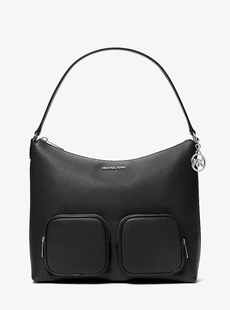 Merritt Large Pebbled Leather Cargo Shoulder Bag in BLACK | Michael Kors