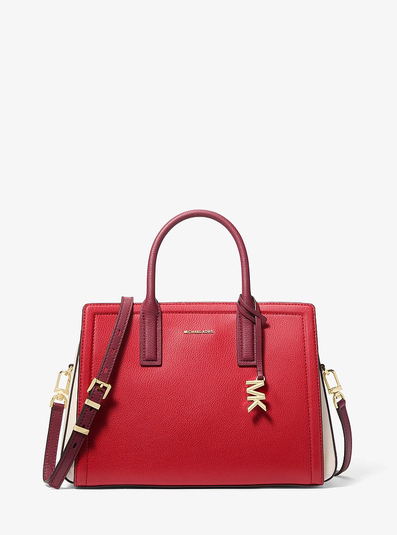 Laila Medium Color-Block Pebbled Leather Satchel in CRIMSON MULTI | Michael Kors