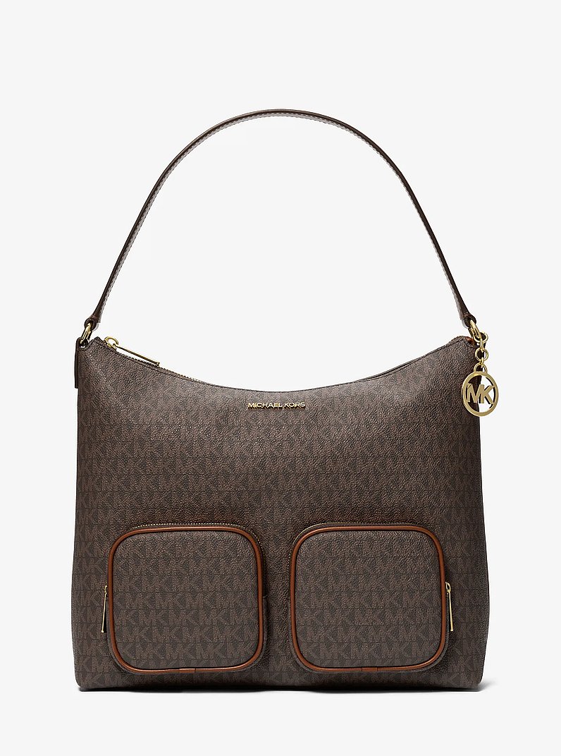 Merritt Large Signature Logo Cargo Shoulder Bag in BROWN | Michael Kors