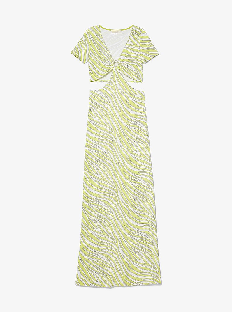 Zebra Print Matte Jersey Cutout Dress in BRT LIMEADE | Michael Kors
