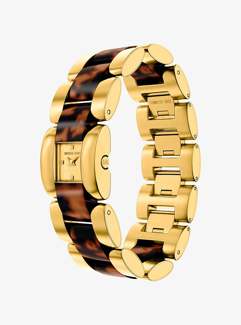 Petite Darrington Gold-Tone and Tortoiseshell Acetate Watch in TORTOISE | Michael Kors