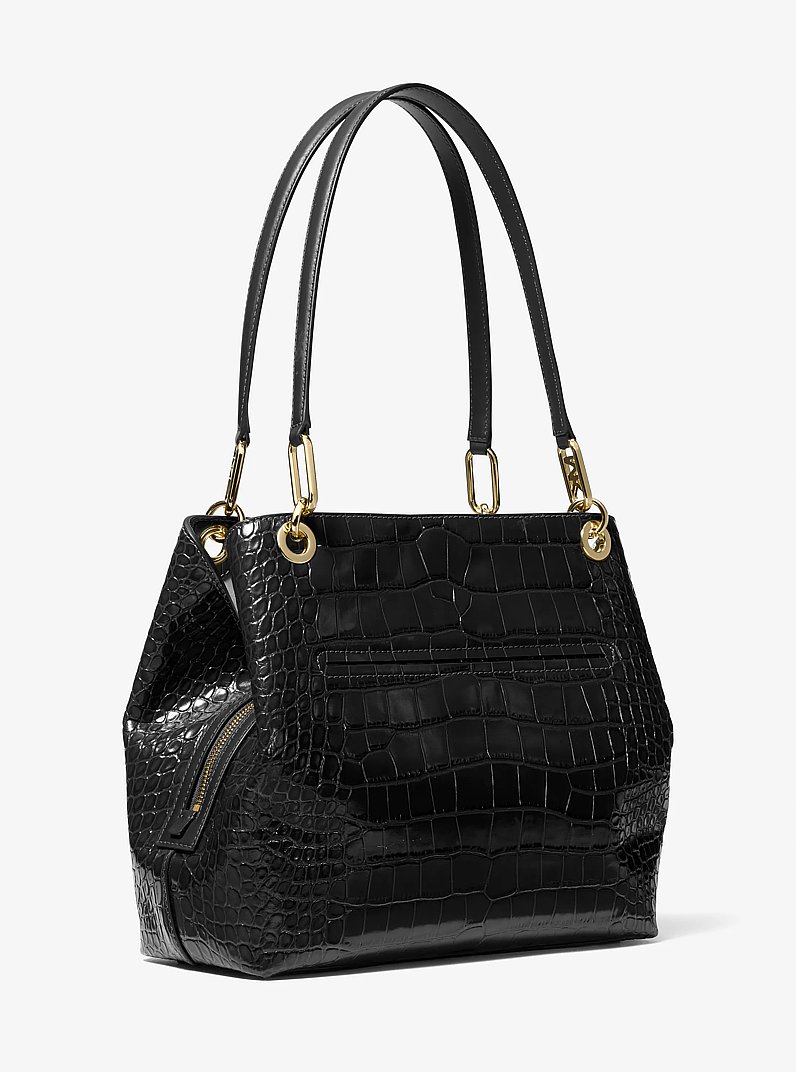 Kensington Large Crocodile Embossed Leather Tote Bag in BLACK | Michael Kors