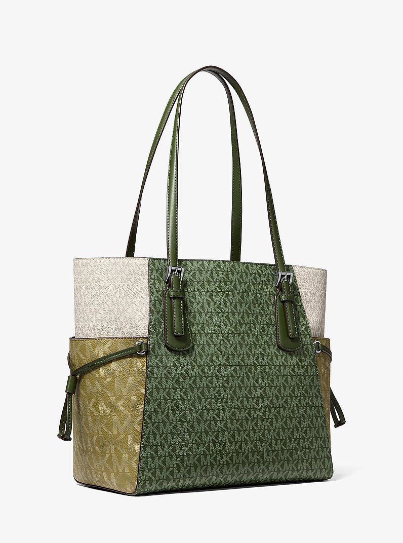 Voyager Large Color-Block Signature Logo Tote Bag in AMAZON GREEN | Michael Kors