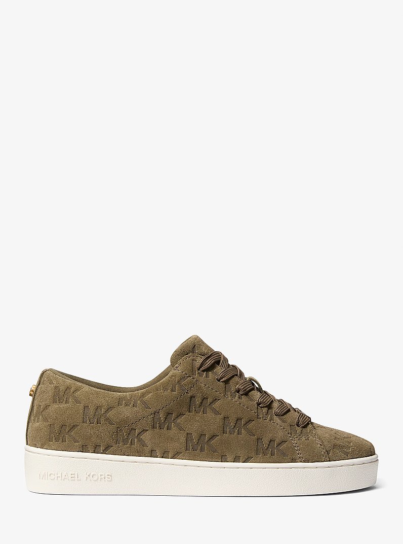 Keaton Logo-Embossed Suede Sneaker in LODEN | Michael Kors