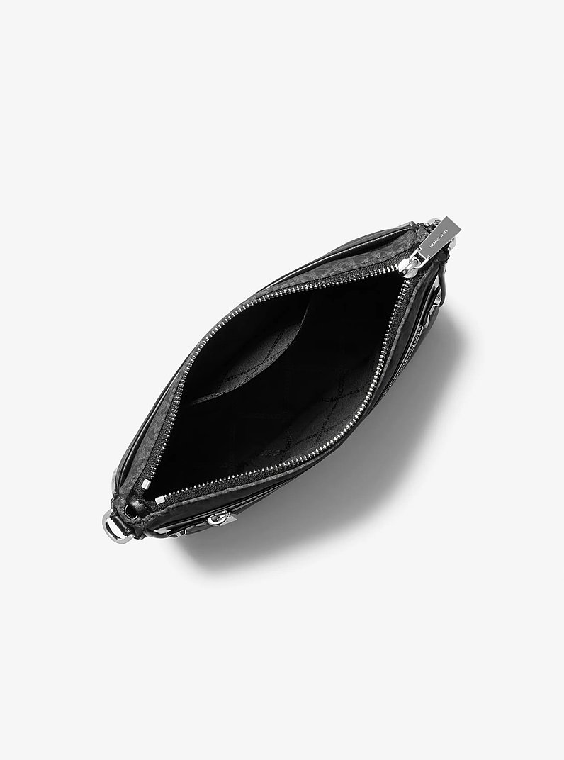 Jet Set Large Logo Print Woven Crossbody Bag in BLACK | Michael Kors