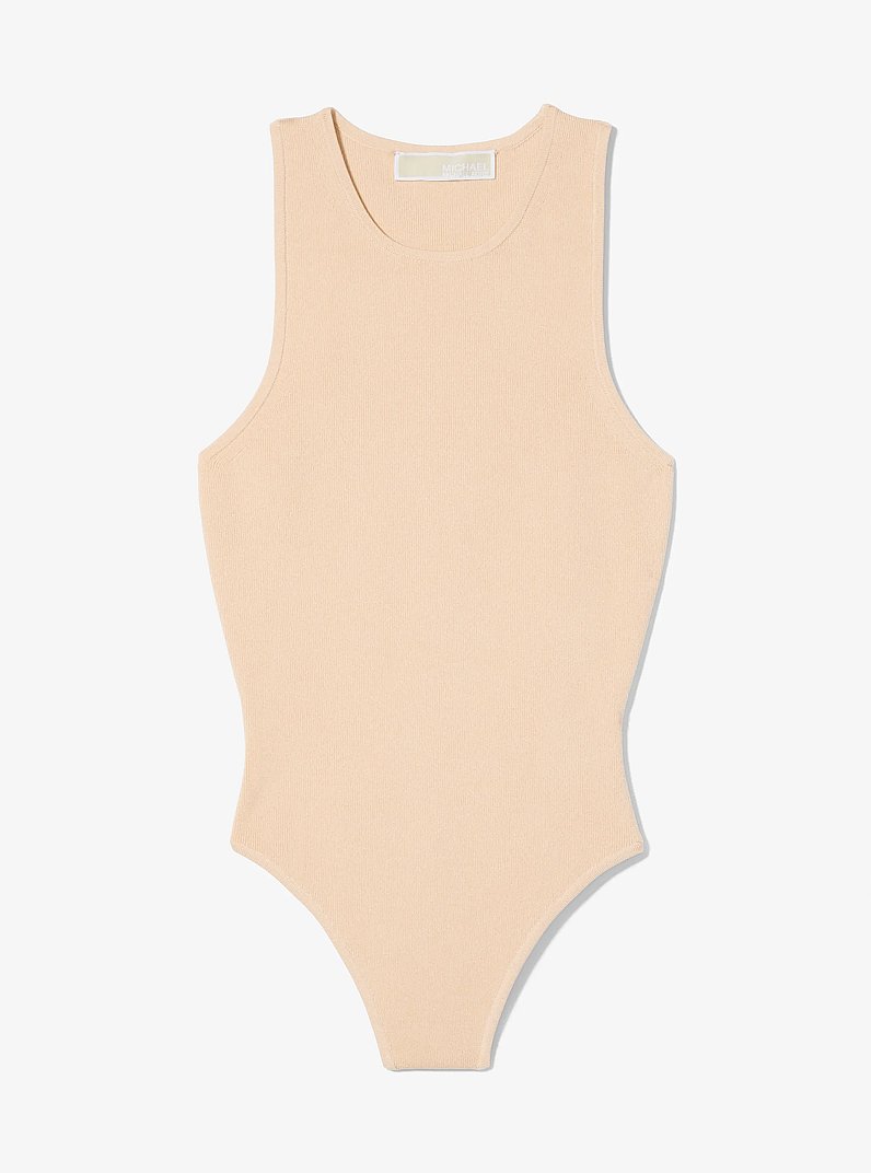 Ribbed Stretch Knit Racerback Bodysuit in BUFF | Michael Kors