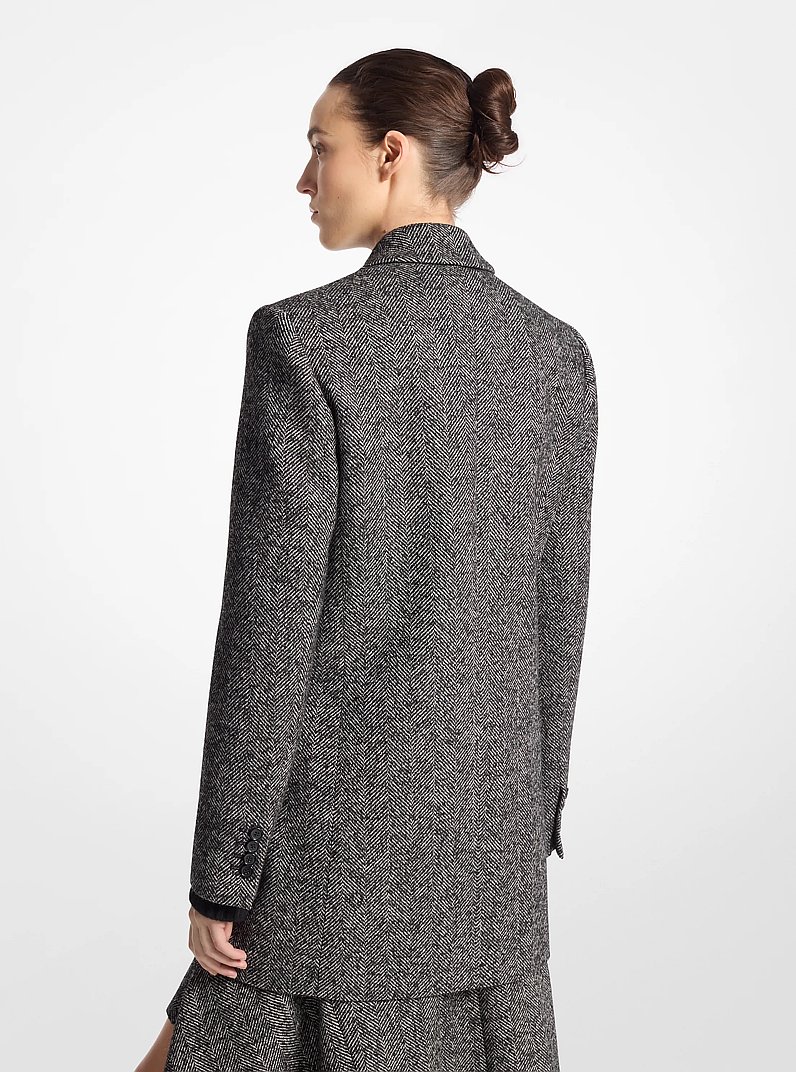 Herringbone Tweed Boyfriend Blazer in BLACK/WHITE | Michael Kors