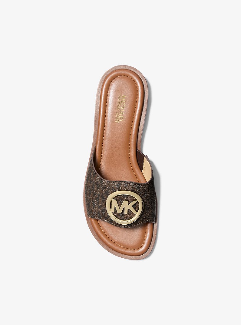 Hannah Signature Logo Slide Sandal in BROWN | Michael Kors
