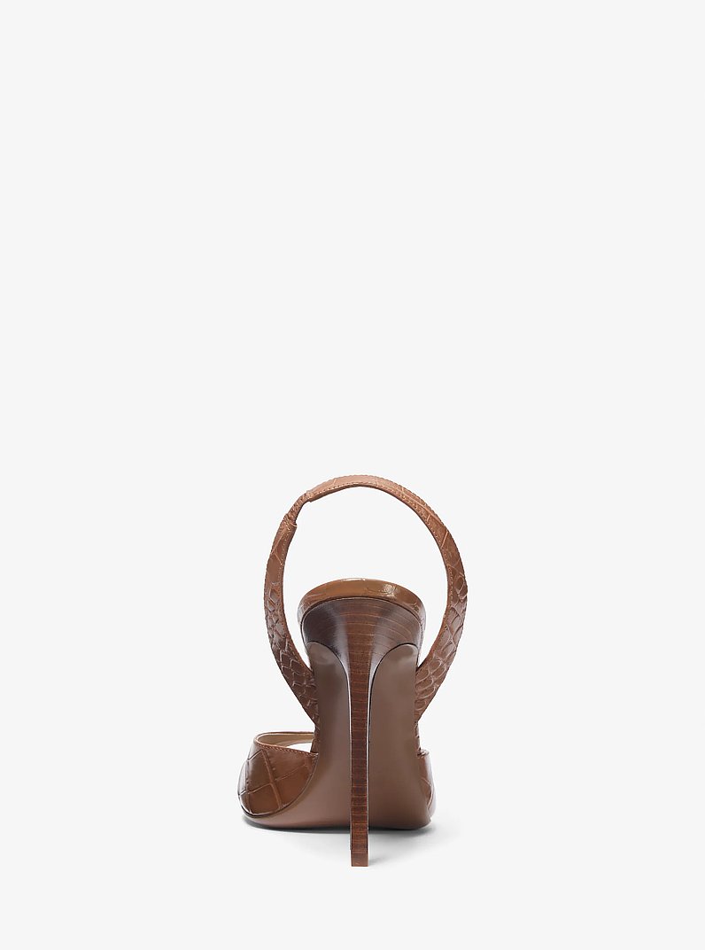 Marisa Crocodile Embossed Patent Leather Sandal in SADDLE | Michael Kors