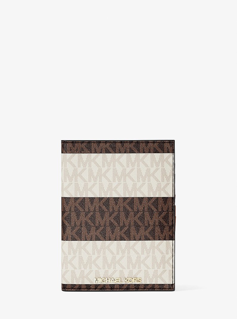 Jet Set Travel Medium Striped Signature Logo Passport Case in VANILLA/LUGGAGE | Michael Kors