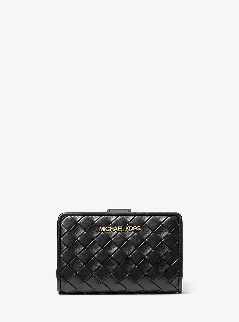 Jet Set Medium Woven Wallet in BLACK | Michael Kors