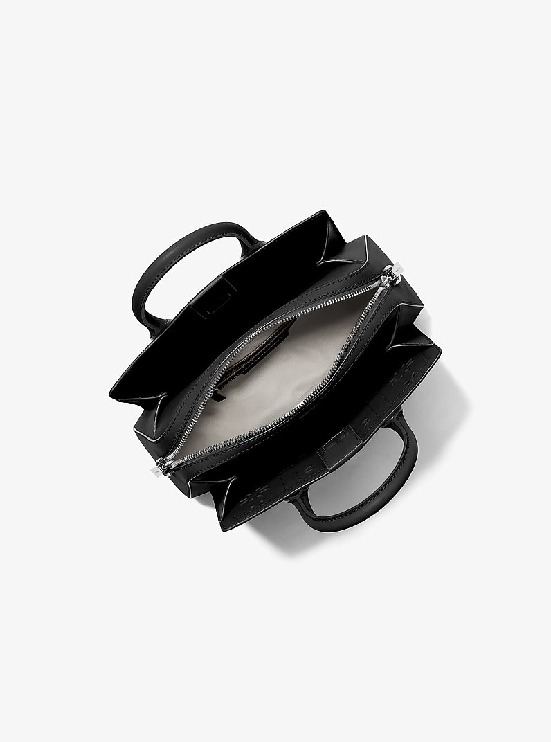 Laila Small Embellished Laser Cut Leather Satchel in BLACK | Michael Kors