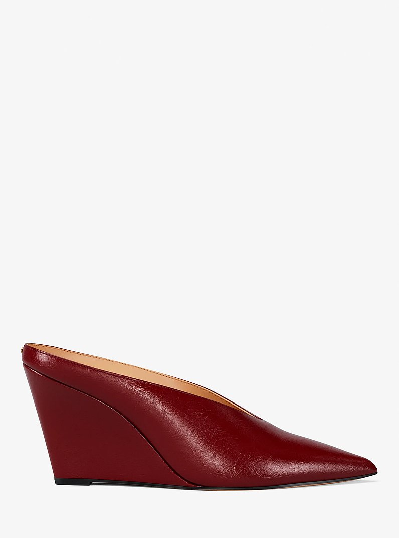 Xandra Leather Wedge Mule in DEEP RED | Michael Kors