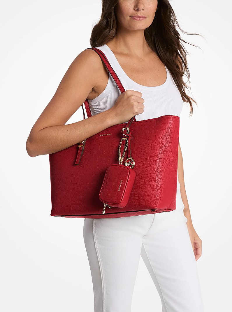 Quinn Large Pebbled Leather Tote Bag in CRIMSON | Michael Kors