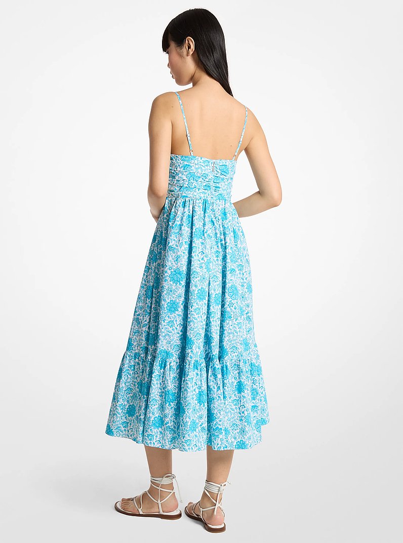 Abito longuette in popeline di cotone con stampa floreale in BLU MILOS | Michael Kors