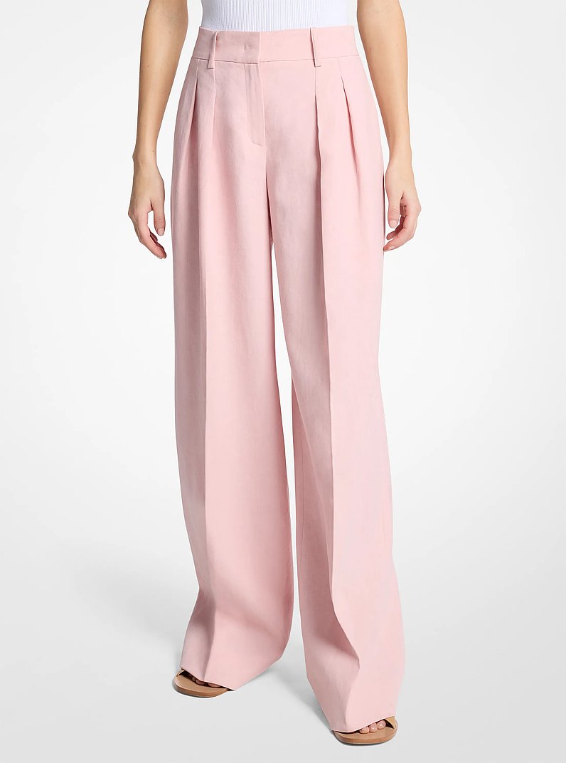 Linen Wide-Leg Trousers in QUARTZ | Michael Kors