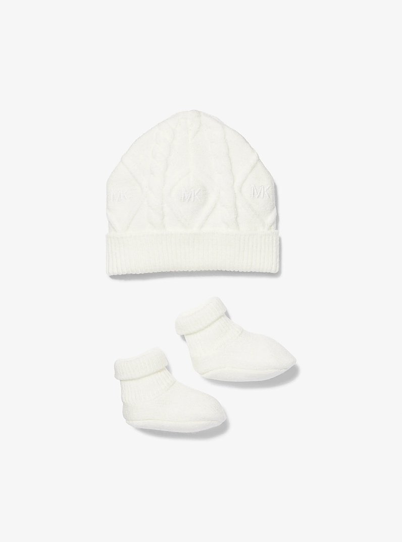 Cable Knit Hat and Booties Baby Gift Set in CREAM | Michael Kors