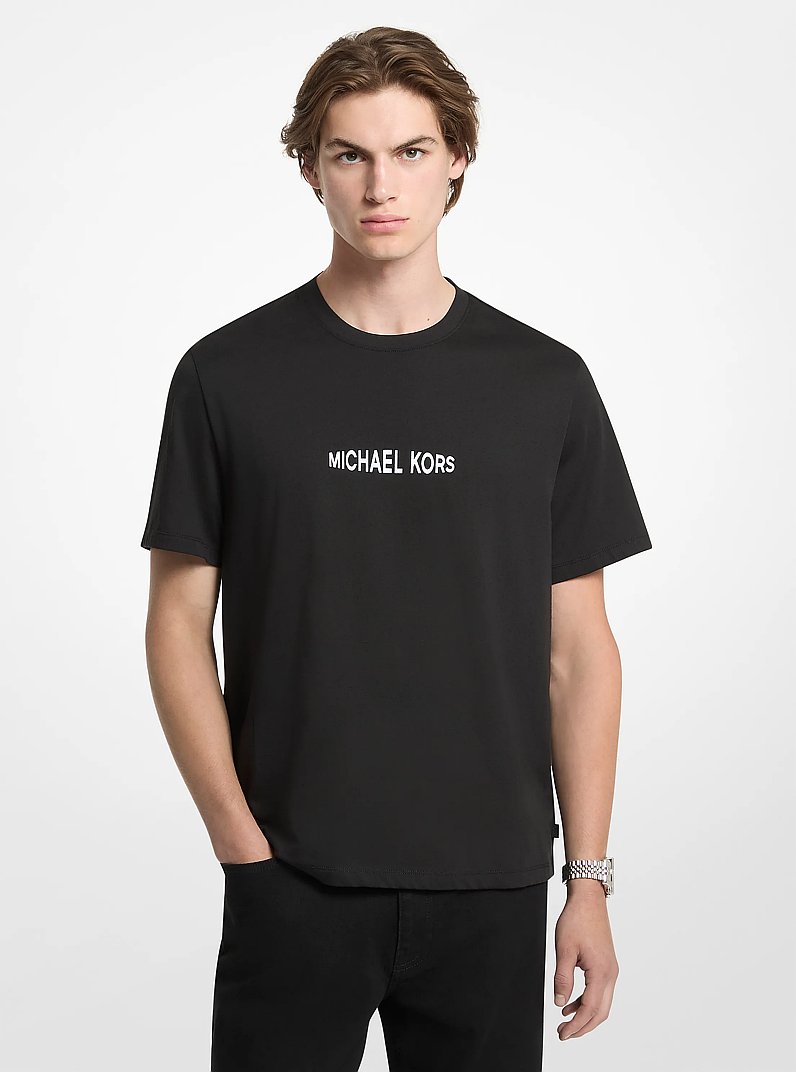 Graphic Logo Cotton Jersey T-Shirt in BLACK | Michael Kors