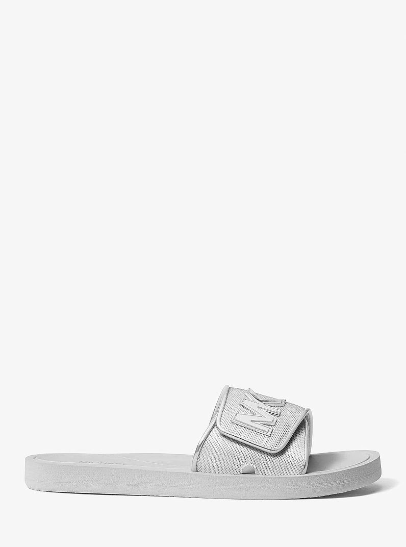 Palmer Metallic Mesh Slide Sandal in SILVER | Michael Kors