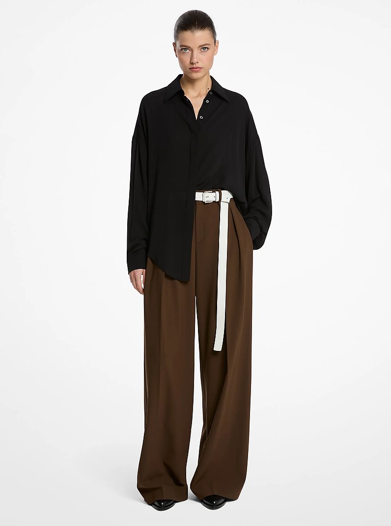 Silk Georgette Oversized Shirt in BLACK | Michael Kors