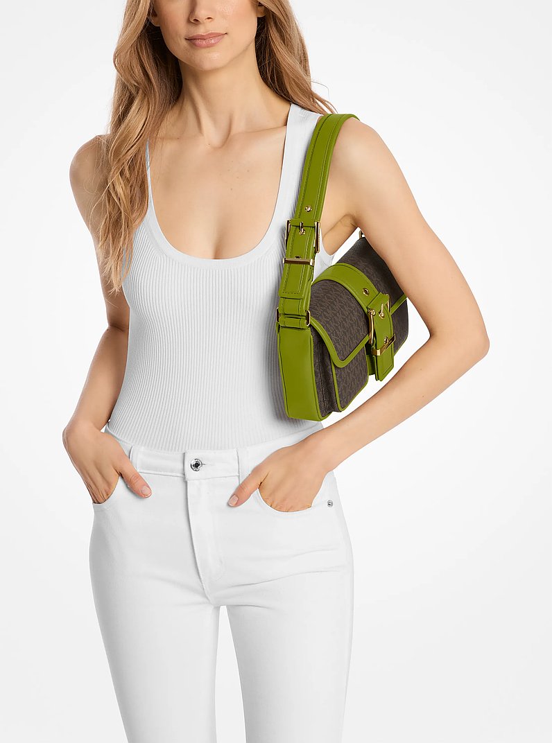 Colby Medium Signature Logo Shoulder Bag in MEADOW GREEN | Michael Kors