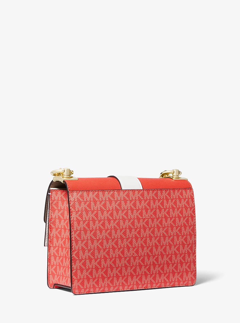 Greenwich Small Color-Block Logo and Saffiano Leather Crossbody Bag in SPICED CORAL MULTI | Michael Kors