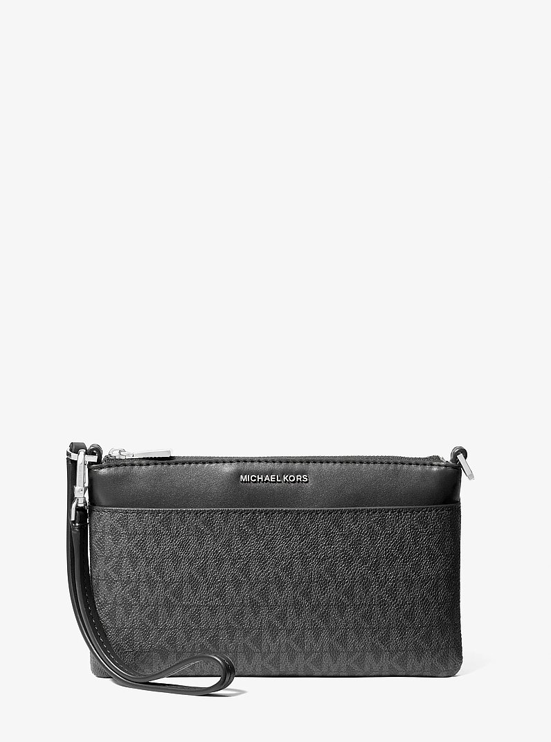 Jet Set Medium Signature Logo Convertible Wristlet in BLACK | Michael Kors