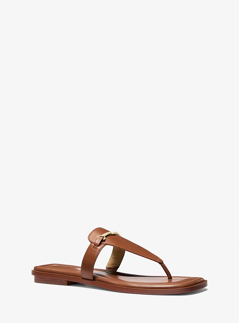 Lena Leather T-Strap Sandal in LUGGAGE | Michael Kors