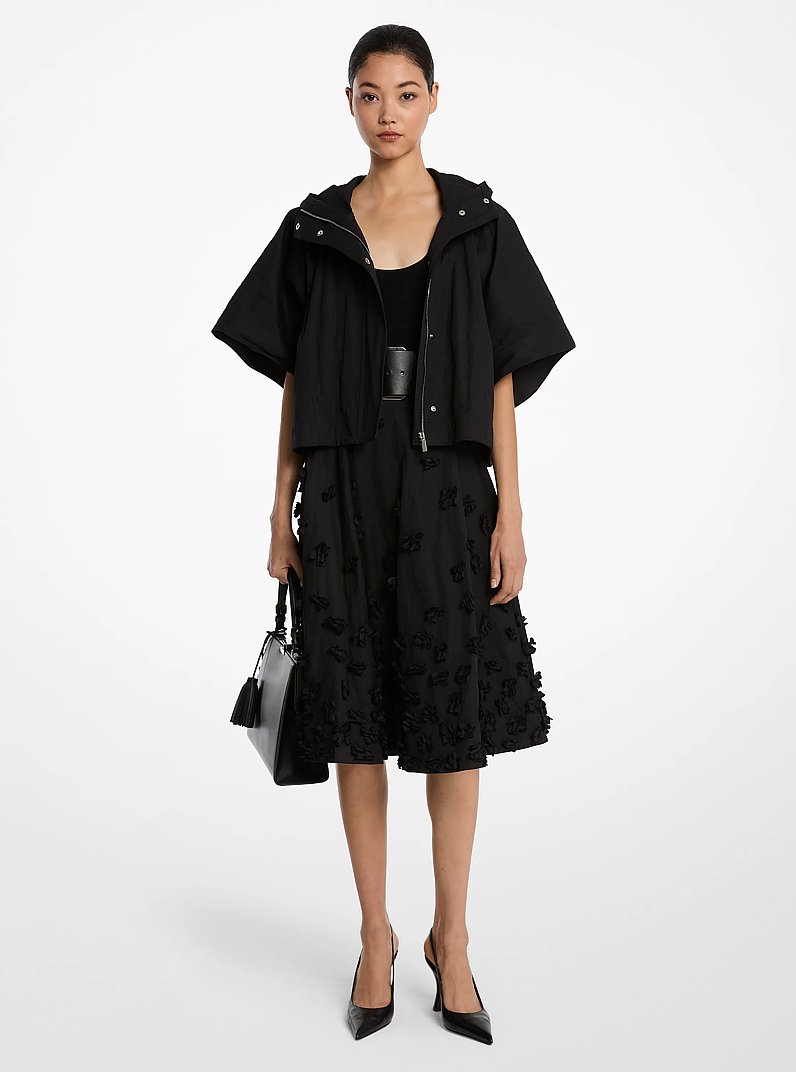 Crushed Cotton Gabardine Cropped Anorak in BLACK | Michael Kors