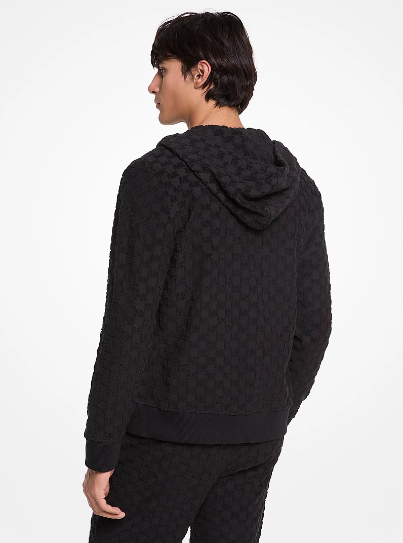 Logo Jacquard Terry Zip-Up Hoodie in BLACK | Michael Kors
