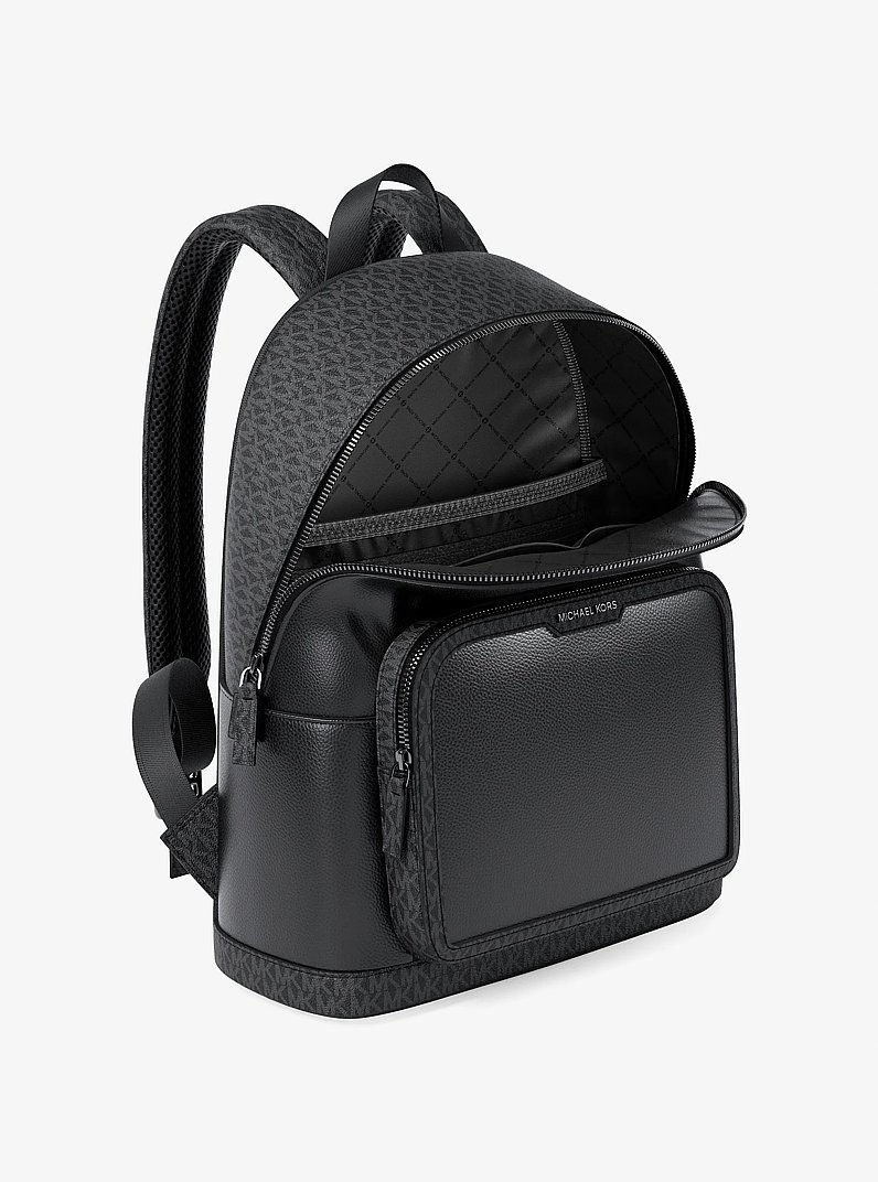 Cooper Medium Pebbled Leather and Signature Logo Commuter Backpack in BLACK | Michael Kors