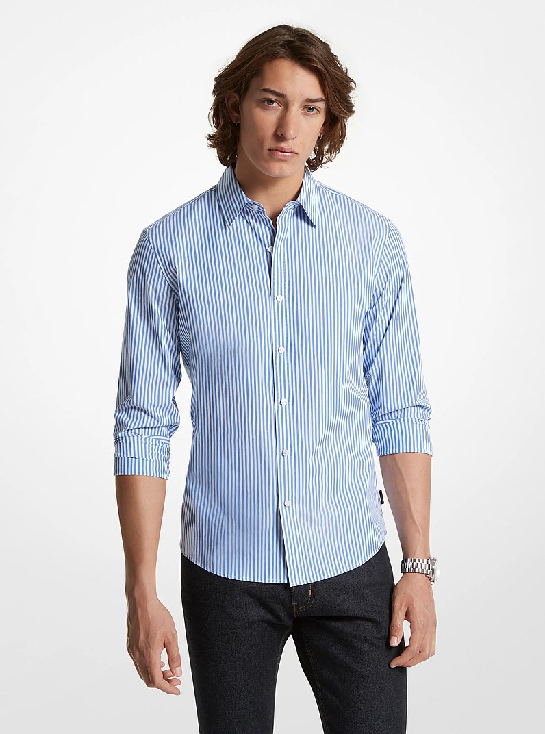 Slim-Fit Stretch Cotton Striped Shirt in GRECIAN BLUE | Michael Kors