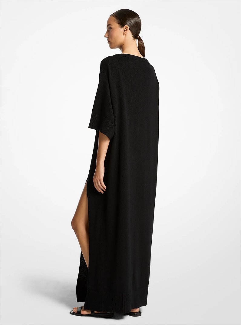 Cashmere and Linen Slit Caftan in BLACK | Michael Kors