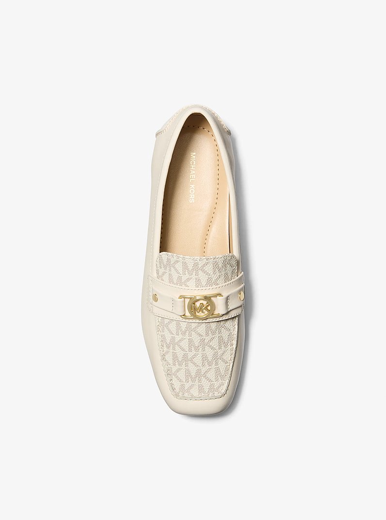 Mandy Leather and Signature Logo Moccasin Loafer in VANILLA COMBO | Michael Kors