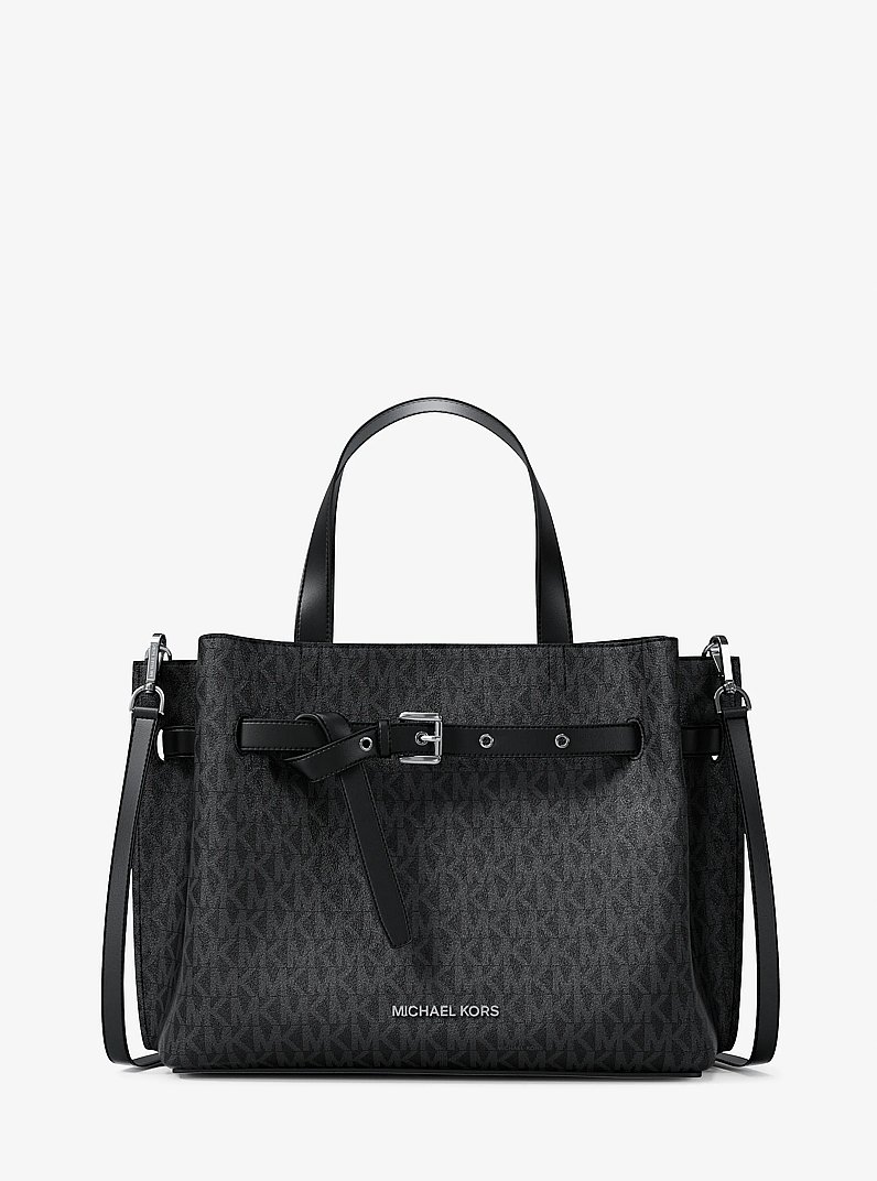 Emilia Medium Signature Logo Satchel in BLACK | Michael Kors [US]