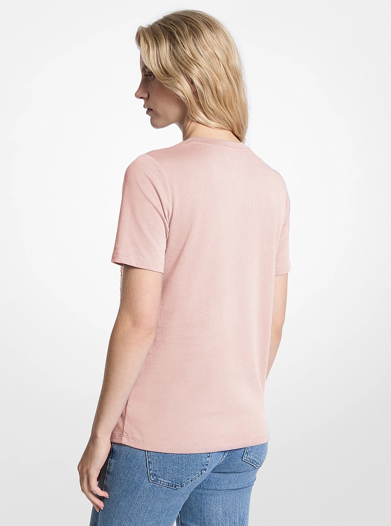 Embellished Logo Cotton T-Shirt in POWDER BLUSH | Michael Kors