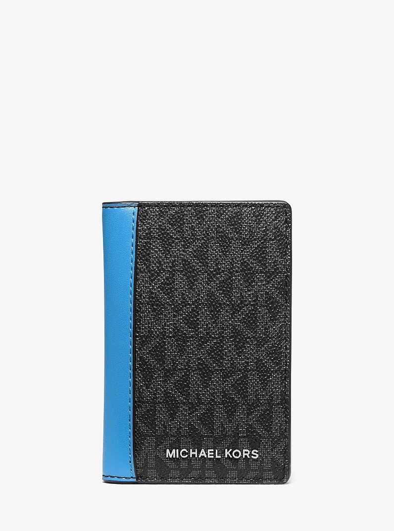 Hudson Signature Logo Folio Card Case in BLUE MULTI | Michael Kors