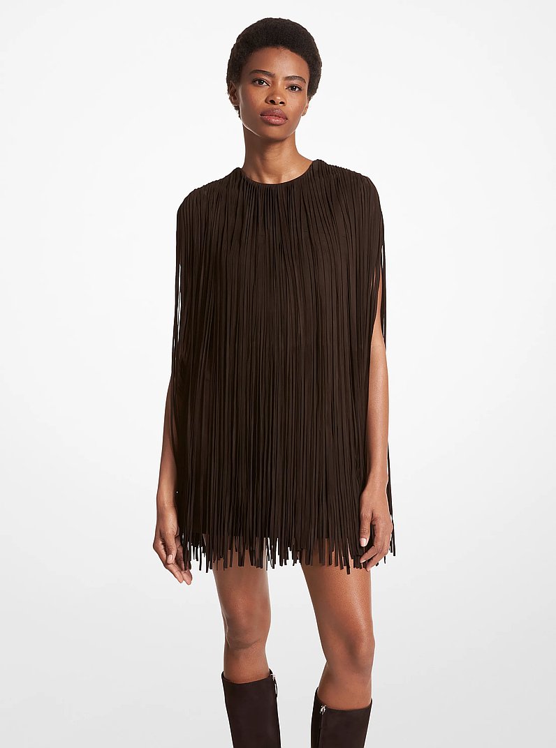 Fransenkleid aus gebondetem Wildleder in SCHOKOLADE | Michael Kors