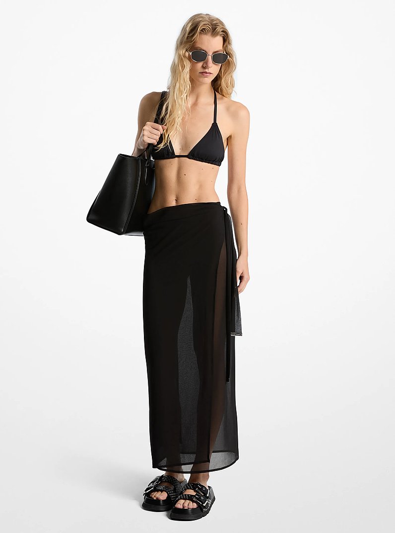 Jupe portefeuille de style par&eacute;o en mousseline in NOIR | Michael Kors