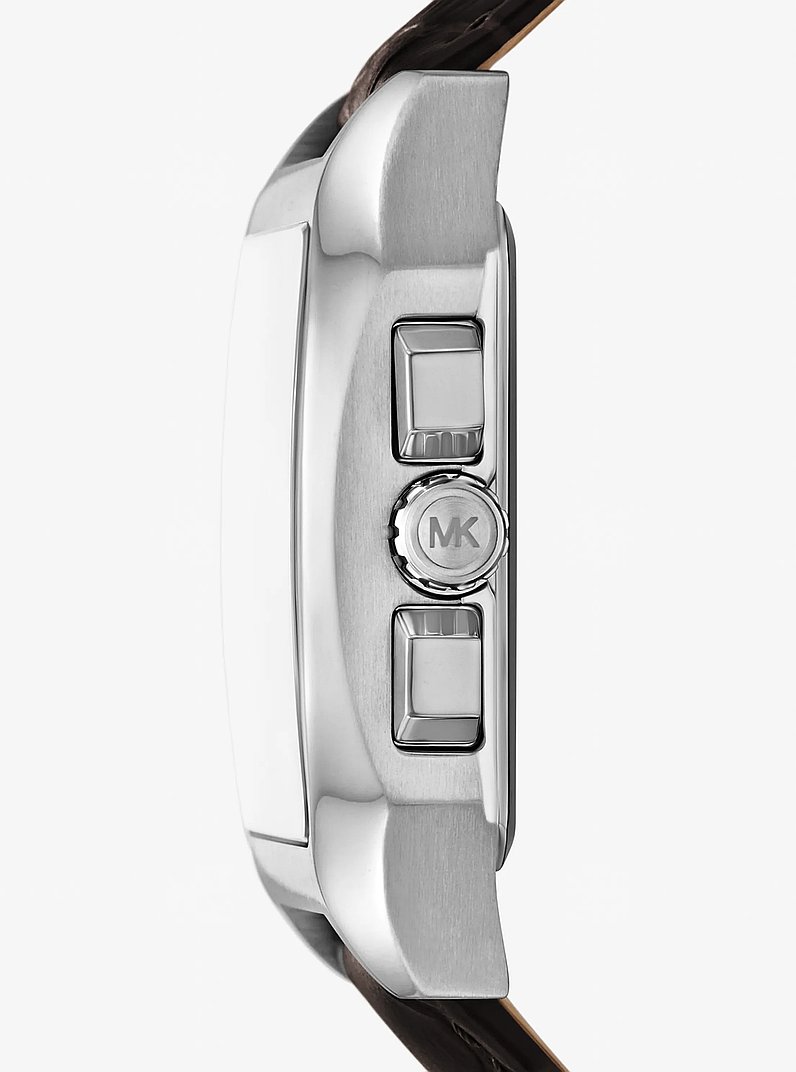 XXL-Armbanduhr Hayes im Silberton mit Lederarmband mit Krokodilpr&auml;gung in SCHOKOLADE | Michael Kors